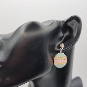 Irradescent stud emamel Easter egg dangle earrings